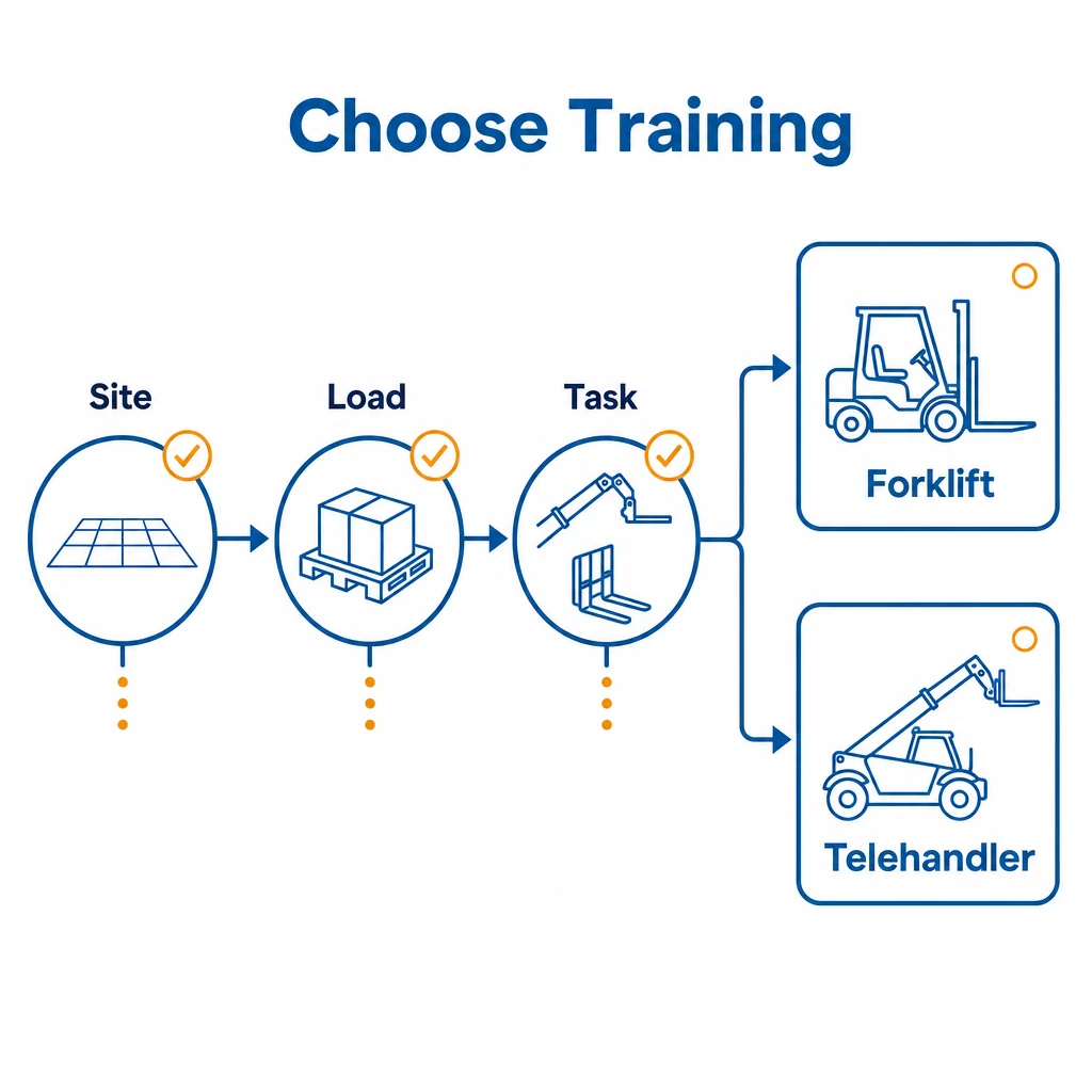 Checklist graphic for choosing forklift or telehandler training.