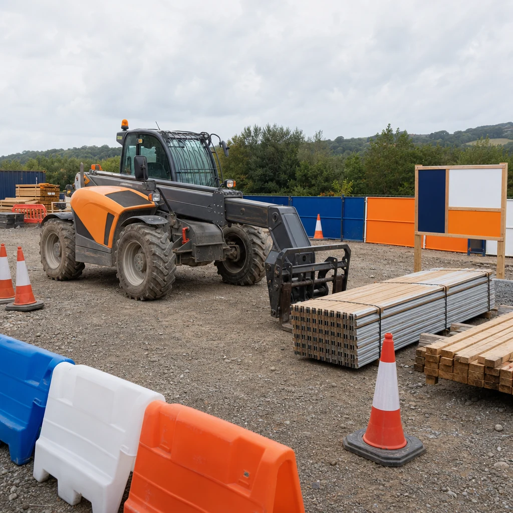 Telehandler training area on an outdoor construction surface.