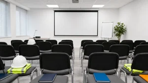 Clean safety training classroom set up for operator competence training